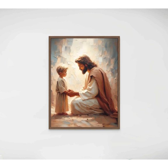 His Savior Modern Christian Art Jesus And Boy Jesus Picture Bible Art Christ And Art Picture Of Christ Jesus Print, Stretched Canvas 8x10in