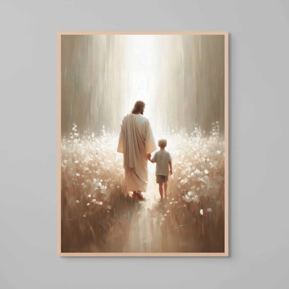 His Savior Print, Jesus Walking With Boy Christian Art