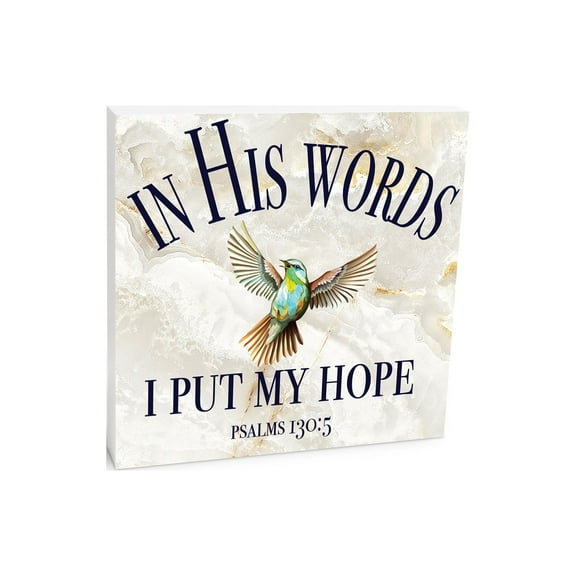 His Words My Hope Marbled Ivory Tone Bird 10 x 10 Wood Tabletop Sign Plaque