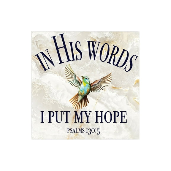 His Words My Hope Marbled Ivory Tone Bird 12 x 12 Wood Wall Sign Plaque
