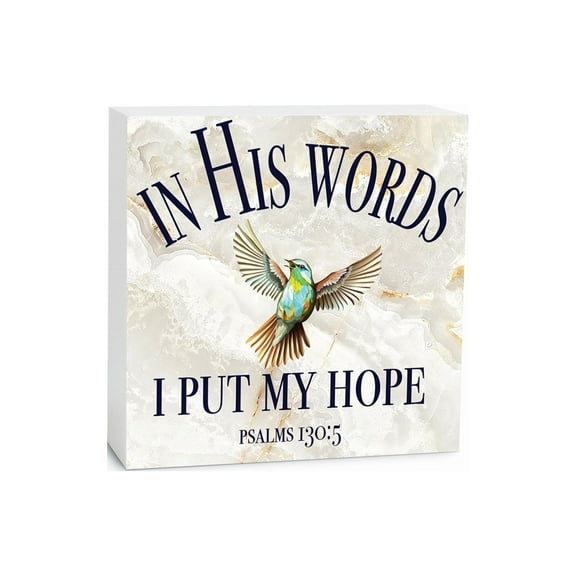 His Words My Hope Marbled Ivory Tone Bird 5 x 5 Wood Tabletop Sign Plaque