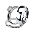 thumbnail image 1 of His and Her 3pc Stainless Steel 1.25 Ct Cz Bridal Set and Men's Classic Wedding Band Women's Size 06 Men's 08mm Size 12, 1 of 6