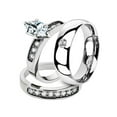 thumbnail image 1 of His and Her 3pc Stainless Steel 1.65 Ct Cz Bridal Set and Men Zirconia Wedding Band Women's Size 07 Men's Size 13, 1 of 6