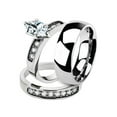 thumbnail image 1 of His and Her 3pc Stainless Steel 1.65 Ct Cz Bridal Set and Men's Classic Wedding Band Women's Size 08 Men's 06mm Size 11, 1 of 6