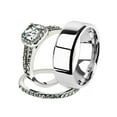 thumbnail image 1 of His and Her 3pc Stainless Steel 1.80 Ct Cz Bridal Ring Set and Men Beveled Edge Band Women's Size 08 Men's 08mm Size 12, 1 of 6