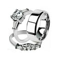 thumbnail image 1 of His and Her 3pc Stainless Steel 1.95 Ct Cz Bridal Ring Set and Men Beveled Edge Band Women's Size 06 Men's 06mm Size 09, 1 of 6
