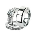 thumbnail image 1 of His and Her 3pc Stainless Steel 2.07 Ct Cz Bridal Ring Set and Men Beveled Edge Band Women's Size 10 Men's 08mm Size 13, 1 of 6