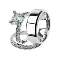 thumbnail image 1 of His and Her 3pc Stainless Steel 2.25 Ct Cz Bridal Ring Set and Men Beveled Edge Band Women's Size 07 Men's 08mm Size 13, 1 of 6