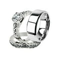 thumbnail image 1 of His and Her 3pc Stainless Steel 2.35 Ct Cz Bridal Ring Set and Men Beveled Edge Band Women's Size 09 Men's 06mm Size 07, 1 of 6