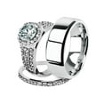 thumbnail image 1 of His and Her 3pc Stainless Steel 2.45 Ct Cz Bridal Ring Set and Men Beveled Edge Band Women's Size 06 Men's 06mm Size 05, 1 of 6