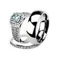 thumbnail image 1 of His and Her 3pc Stainless Steel 2.45 Ct Cz Bridal Set and Men's Classic Wedding Band Women's Size 09 Men's 08mm Size 14, 1 of 6