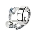 thumbnail image 1 of His and Her 3pc Stainless Steel 2.50 Ct Cz Bridal Ring Set and Men Beveled Edge Band Women's Size 05 Men's 06mm Size 06, 1 of 6