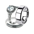 thumbnail image 1 of His and Her 3pc Stainless Steel 2.60 Ct Cz Bridal Ring Set and Men Beveled Edge Band Women's Size 09 Men's 06mm Size 12, 1 of 6