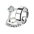 thumbnail image 1 of His and Her 3pc Stainless Steel 2.70 Ct Cz Bridal Ring Set and Men Beveled Edge Band Women's Size 08 Men's 06mm Size 10, 1 of 6