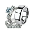 thumbnail image 1 of His and Her 3pc Stainless Steel 2.95 Ct Cz Bridal Ring Set and Men Beveled Edge Band Women's Size 09 Men's 06mm Size 12, 1 of 6