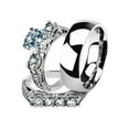 thumbnail image 1 of His and Her 3pc Stainless Steel 2.95 Ct Cz Bridal Set and Men's Classic Wedding Band Women's Size 07 Men's 06mm Size 12, 1 of 6
