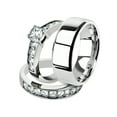 thumbnail image 1 of His and Her 3pc Stainless Steel 3.25 Ct Cz Bridal Ring Set and Men Beveled Edge Band Women's Size 07 Men's 08mm Size 10, 1 of 6