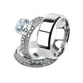 thumbnail image 1 of His and Her 3pc Stainless Steel 3.25 Ct Cz Bridal Ring Set and Men Beveled Edge Band Women's Size 07 Men's 08mm Size 10, 1 of 6