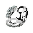 thumbnail image 1 of His and Her 3pc Stainless Steel 4.17 Ct Cz Bridal Set and Men's Classic Wedding Band Women's Size 05 Men's 06mm Size 12, 1 of 6