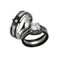 thumbnail image 1 of His and Her 4pc Black and Silver Stainless Steel and Titanium Wedding Ring Band Set Size Women's 06 Men's 10, 1 of 6