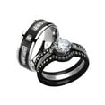 thumbnail image 1 of His and Her 4pc Black and Silver Stainless Steel and Titanium Wedding Ring Band Set Size Women's 10 Men's 06, 1 of 6