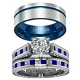 thumbnail image 1 of His and Her Matching Rings White AND Blue Couple Rings CZ Wedding Ring Sets Wedding Band, 1 of 7