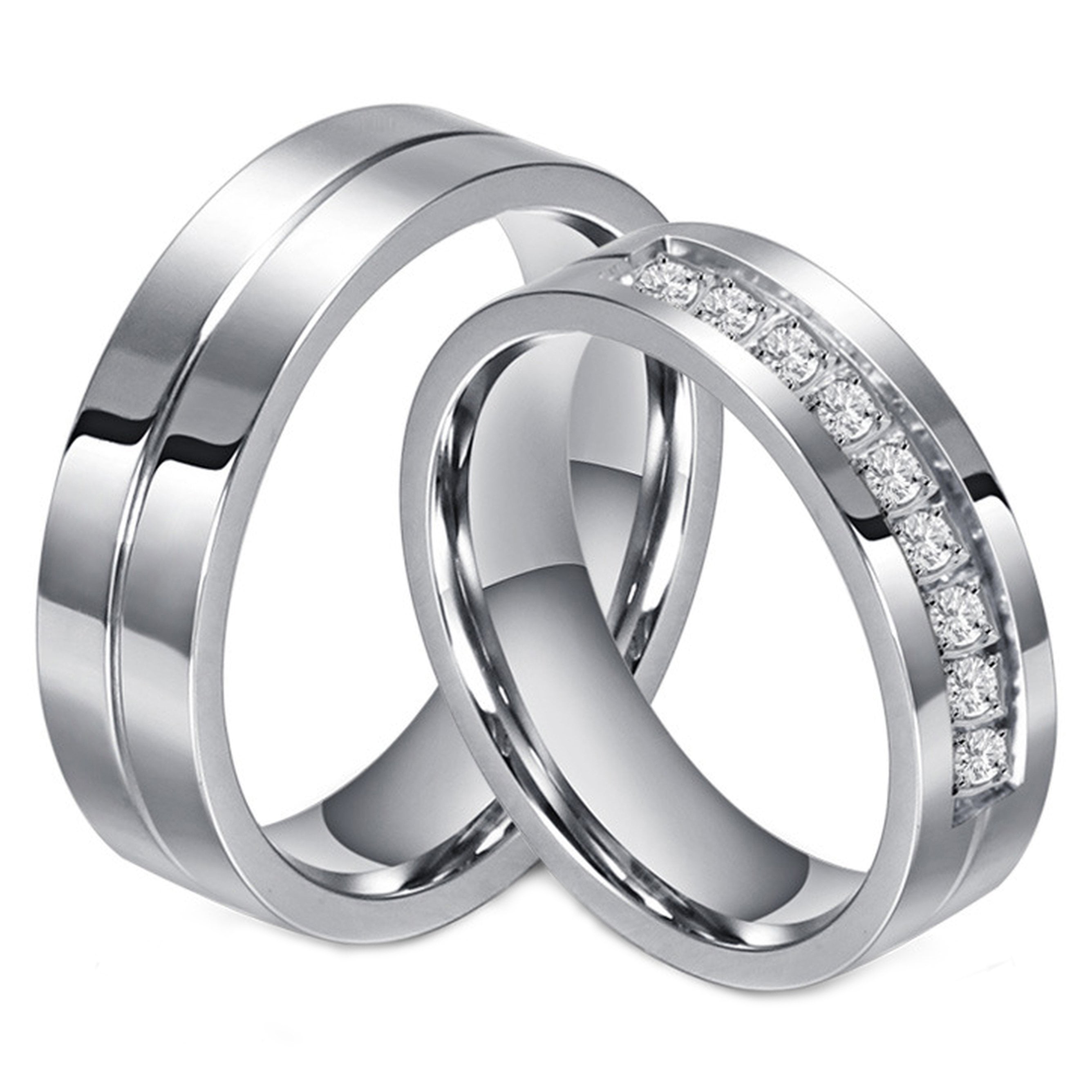 Arco Iris Jewelry Comfort Fit Stainless Steel Couple s Matching Wedding Band Set Stainless Steel Walmart
