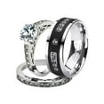 thumbnail image 1 of His and Her Stainless Steel 1.39 Ct Cz Bridal Set and Men's Titanium Wedding Band Women's Size 06 Men's Size 09, 1 of 6