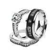 thumbnail image 1 of His and Her Stainless Steel 1.75 Ct Cz Bridal Set and Men's Titanium Wedding Band Women's Size 10 Men's Size 12, 1 of 6