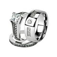 thumbnail image 1 of His and Her Stainless Steel 2.10 Ct Cz Bridal Ring Set and Men Zirconia Wedding Band Women's Size 08 Men's Size 11, 1 of 6