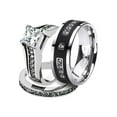 thumbnail image 1 of His and Her Stainless Steel 2.10 Ct Cz Bridal Set and Men's Titanium Wedding Band Women's Size 08 Men's Size 09, 1 of 6