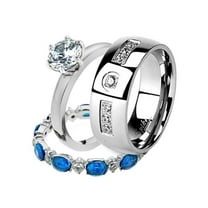 His and Her Stainless Steel 2.25 Ct Cz Bridal Ring Set and Men Zirconia Wedding Band Women's Size 10 Men's Size 10