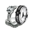 thumbnail image 1 of His and Her Stainless Steel 2.29 Ct Cz Bridal Set and Men's Titanium Wedding Band Women's Size 05 Men's Size 09, 1 of 6
