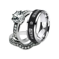 His and Her Stainless Steel 2.29 Ct Cz Bridal Set and Men's Titanium Wedding Band Women's Size 10 Men's Size 11