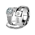 thumbnail image 1 of His and Her Stainless Steel 2.45 Ct Cz Bridal Ring Set and Men Zirconia Wedding Band Women's Size 05 Men's Size 09, 1 of 6