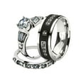 thumbnail image 1 of His and Her Stainless Steel 2.50 Ct Cz Bridal Set and Men's Titanium Wedding Band Women's Size 05 Men's Size 06, 1 of 6