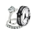 thumbnail image 1 of His and Her Stainless Steel 2.70 Ct Cz Bridal Set and Men's Titanium Wedding Band Women's Size 07 Men's Size 07, 1 of 6