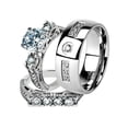 thumbnail image 1 of His and Her Stainless Steel 2.95 Ct Cz Bridal Ring Set and Men Zirconia Wedding Band Women's Size 09 Men's Size 06, 1 of 6