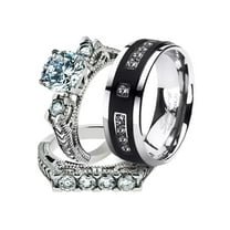 His and Her Stainless Steel 2.95 Ct Cz Bridal Set and Men's Titanium Wedding Band Women's Size 10 Men's Size 10