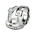 thumbnail image 1 of His and Her Stainless Steel 3.25 Ct Cz Bridal Ring Set and Men Zirconia Wedding Band Women's Size 07 Men's Size 05, 1 of 6