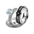 thumbnail image 1 of His and Her Stainless Steel 3.25 Ct Cz Bridal Set and Men's Titanium Wedding Band Women's Size 07 Men's Size 08, 1 of 6