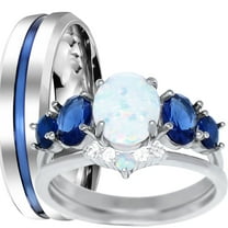LaRaso & Co His and Her Wedding Ring Set TRIO Opal Blue Sapphire CZ Couples Rings for Men Women 5/9
