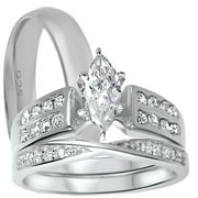 His and Her Wedding Rings Set Sterling Silver Wedding Bands for Him and Her (5/12)