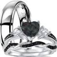 thumbnail image 1 of His and Hers 3 Piece TRIO Sterling Silver Black Wedding Band Engagement Ring Set 12/7, 1 of 6