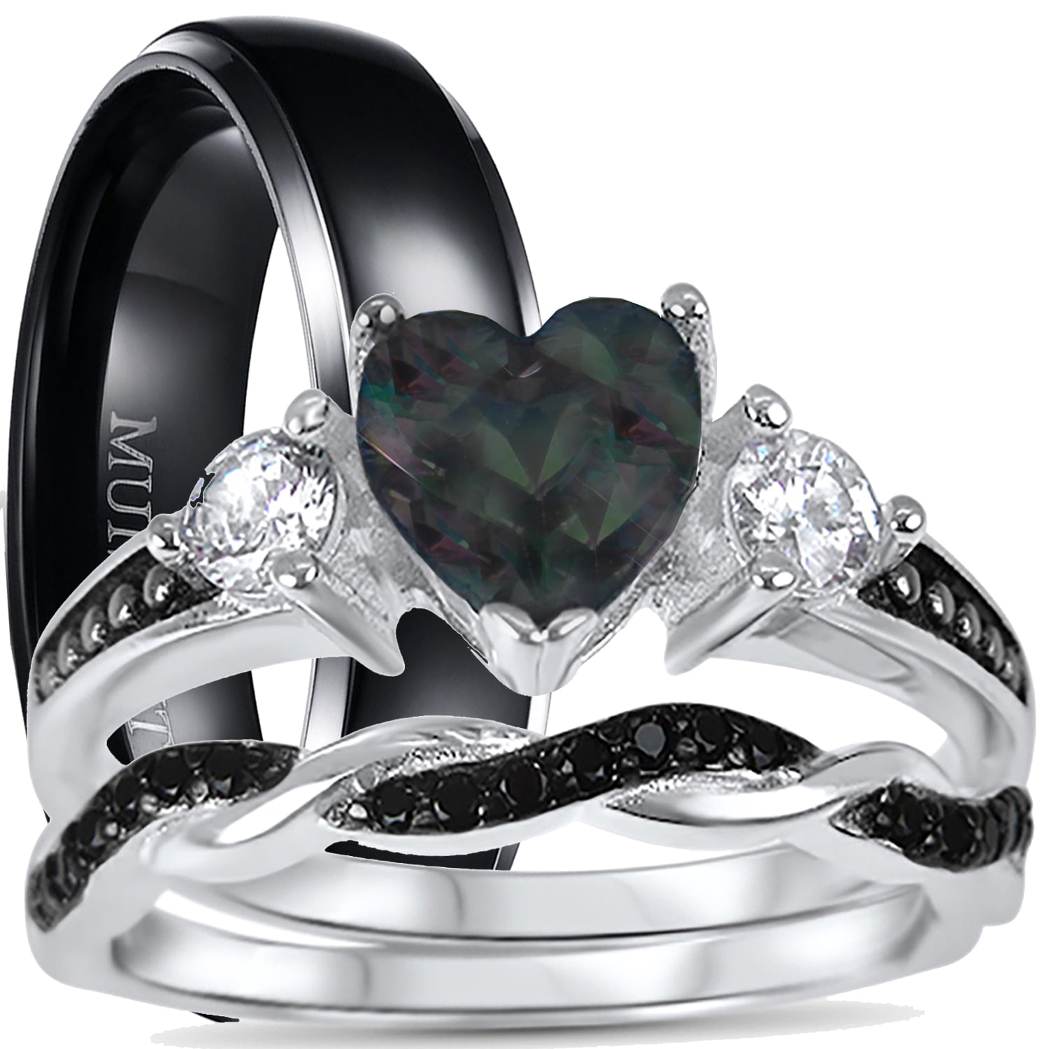 Heart diamond shop wedding ring set