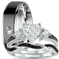 thumbnail image 1 of His and Hers 3 Piece Trio Sterling Silver Black Wedding Band Engagement Ring Set Men Women Him Her, 1 of 5