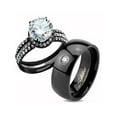 thumbnail image 1 of His and Hers 3pc Black Ion Plated Stainless Steel Wedding Engagement Ring Band Set Women's Size 10 Men's 06mm Size 13, 1 of 6