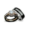 thumbnail image 1 of His and Hers 3pc Rose Gold Stainless Steel Wedding Ring Set and Black Titanium Band Size Women's 10 Men's 09, 1 of 6
