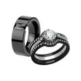 thumbnail image 1 of His and Hers 4 Pc?Black Ion Plated Stainless Steel Wedding Engagement Ring Band Set Women's Size 08 Men's 06mm Size 06, 1 of 6