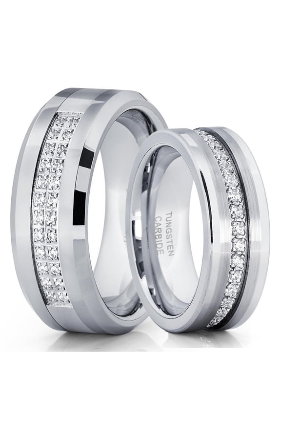 His and Hers -8mm- Tungsten Wedding Band - Silver Tungsten Ring - Tungsten Ring